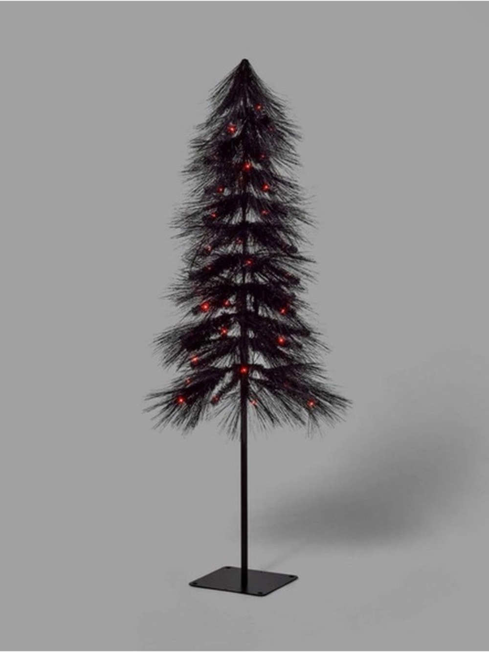Black Slim Pine Holiday Tree with Red LED Lights